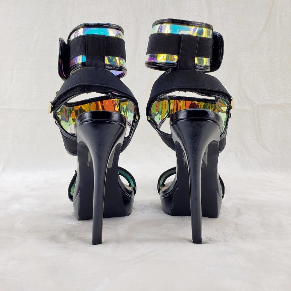 Sexy Mini Platform 5" High Heel Harness Strap Shoes Black - Picture 3 of 9